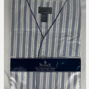 Vintage NEW Surrey Blue Striped Pajama Set PJs Mens L Short Sleeve Leg 2 PC
